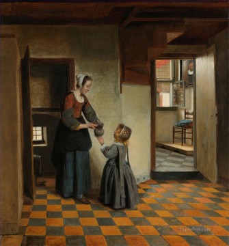 Woman with a Child in a Pantry genre Pieter de Hooch Oil Paintings